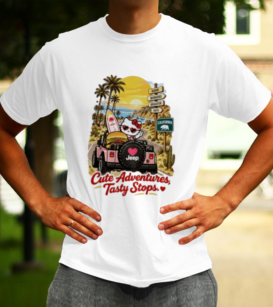 Cute Adventures Tasty Stops California Jeep Beach Burger Good Vibes T-Shirt