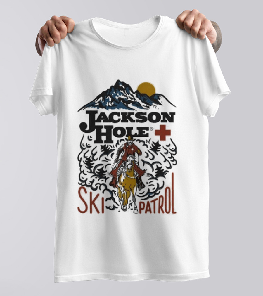 Jackson Hole Wyoming Mountain Cowboy Ski Patrol Adventure T-Shirt