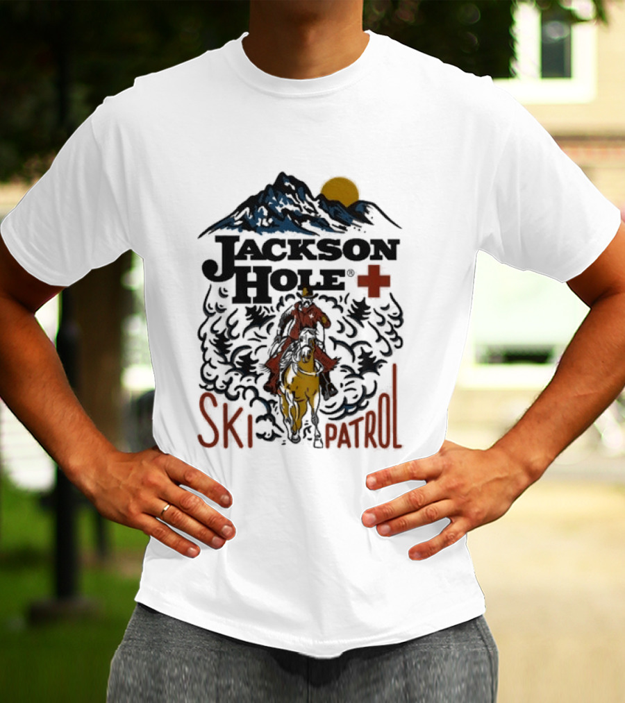 Jackson Hole Wyoming Mountain Cowboy Ski Patrol Adventure T-Shirt