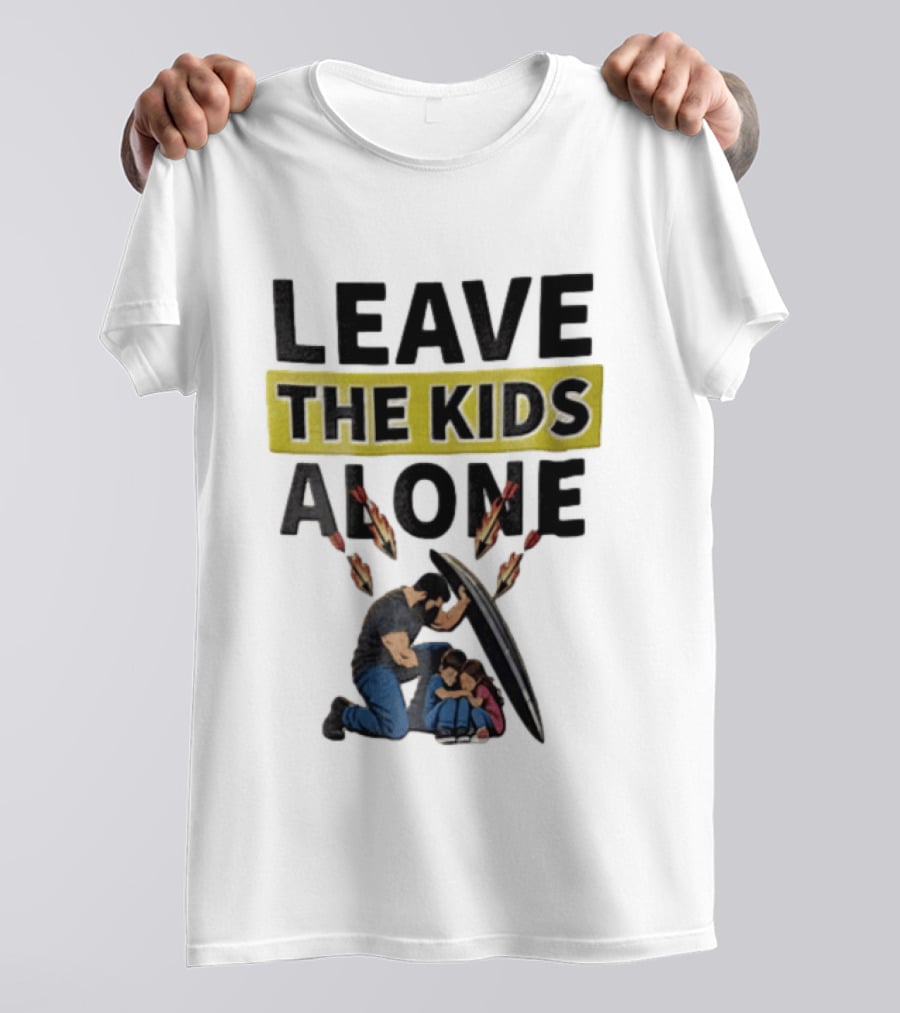 Leave The Kids Alone Bearded Man Shielding Children From Arrows T-Shirt