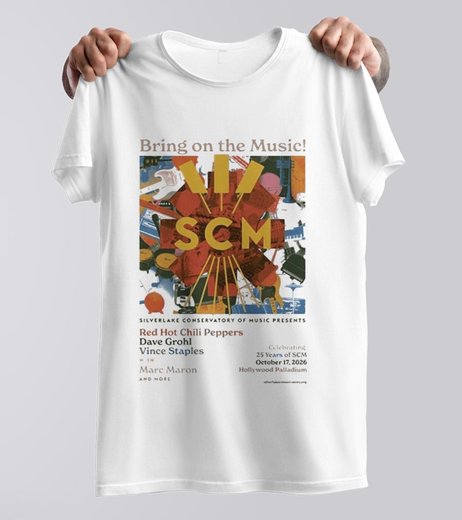 Bring On The Music Silverlake Conservatory Red Hot Chili Peppers Dave Grohl Vince Staples Event October 17 2026 Hollywood Palladium T-Shirt