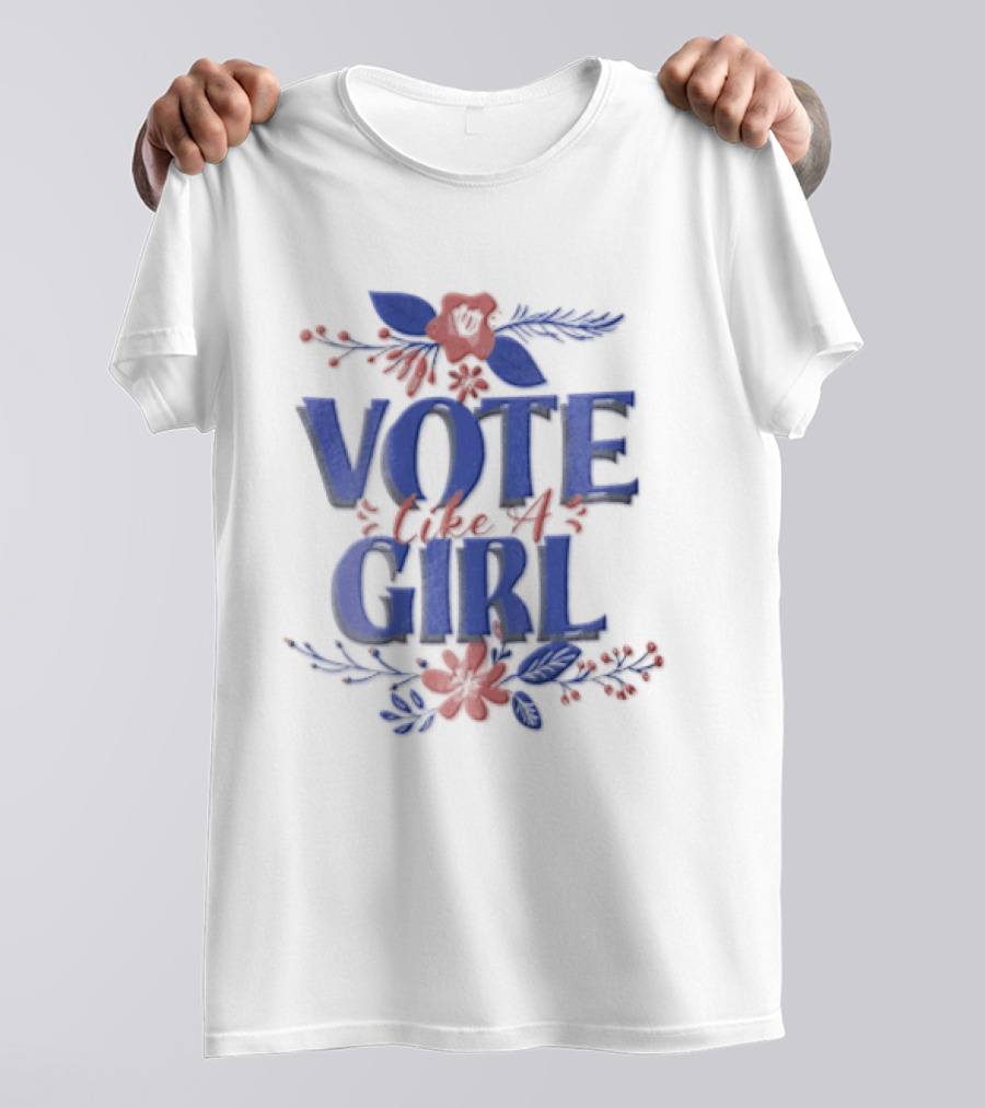 Vote Like A Girl Blue Red Pink Floral Accents T-Shirt