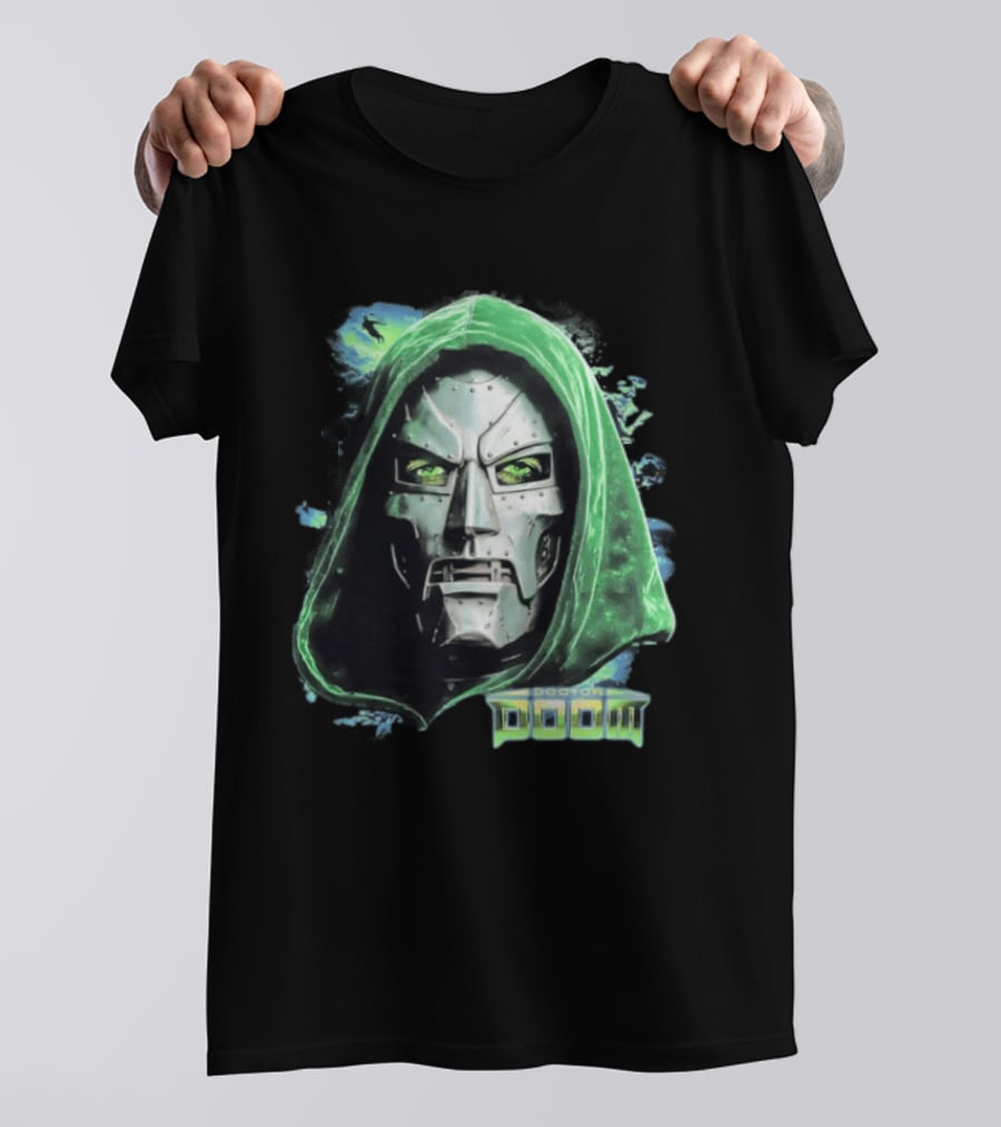 Doctor Doom Marvel Green Hooded Mask Iconic Villain T-Shirt