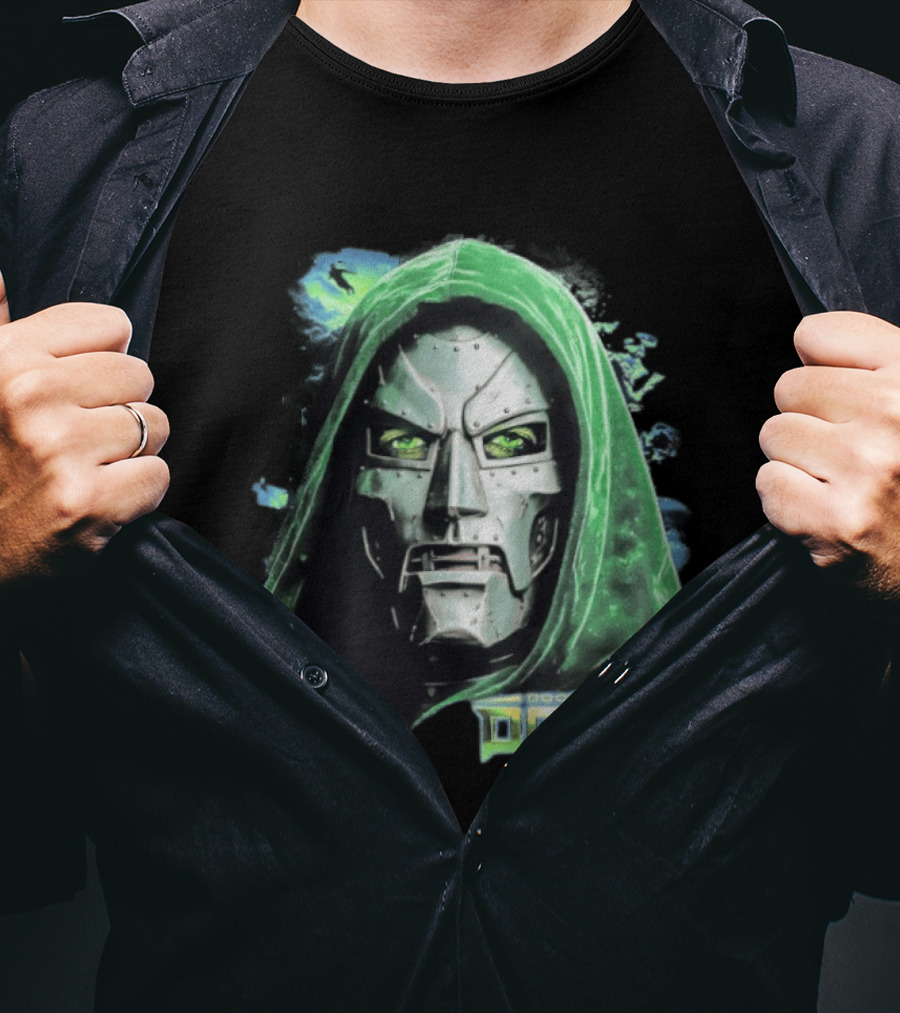 Doctor Doom Marvel Green Hooded Mask Iconic Villain T-Shirt