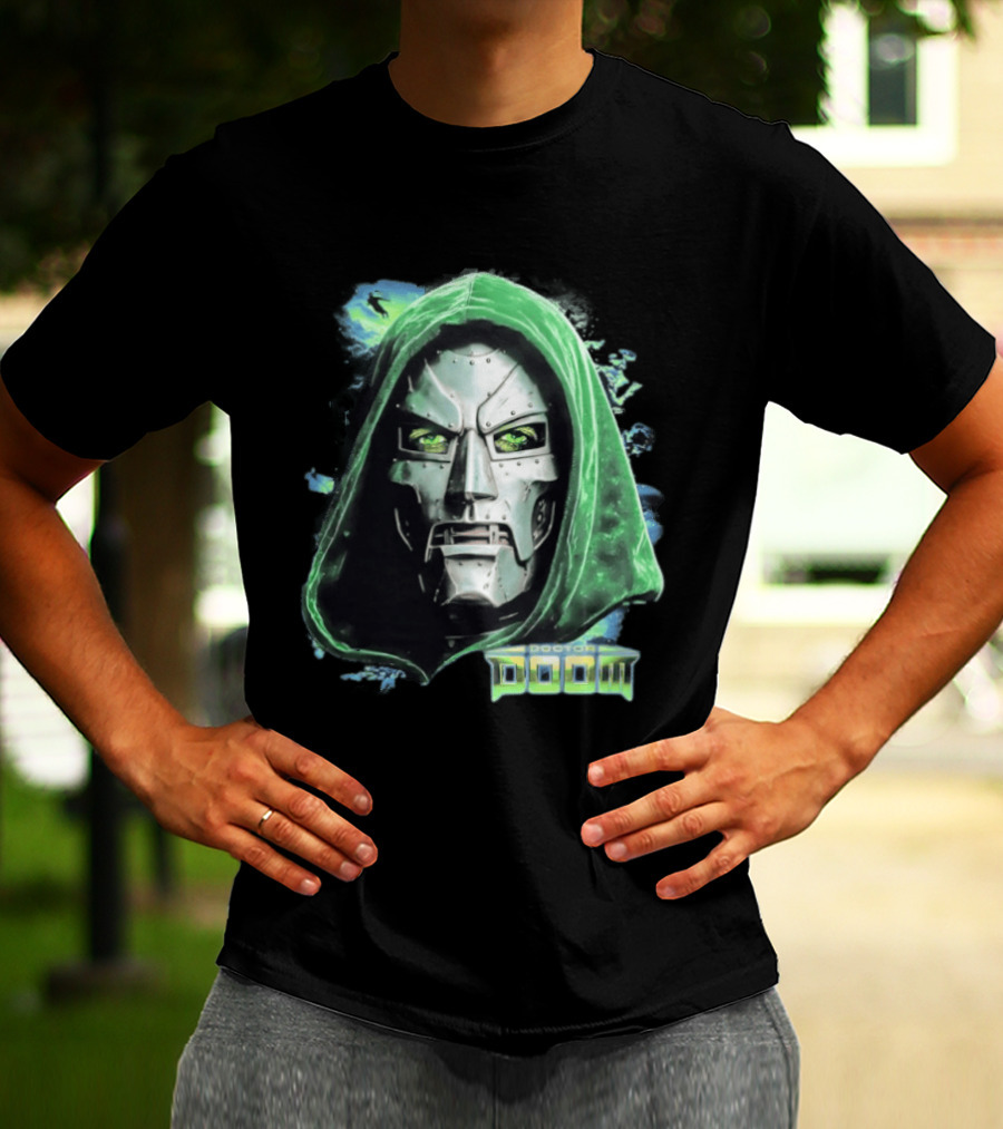 Doctor Doom Marvel Green Hooded Mask Iconic Villain T-Shirt
