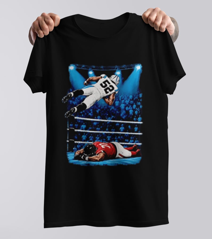 Football Player 52 Jumping Over Opponent In Wrestling Ring Spotlight Crowd T-Shirt