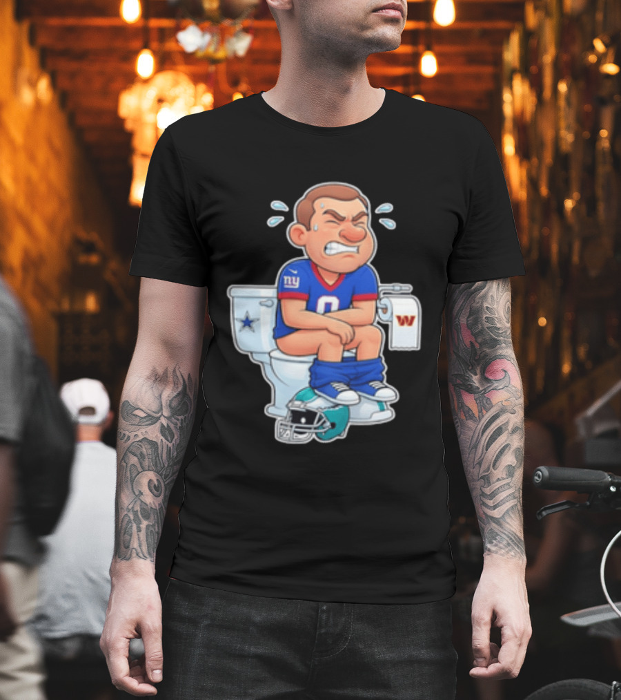 New York Giants Player Cartoon On Toilet With Football Rivalry T-Shirt