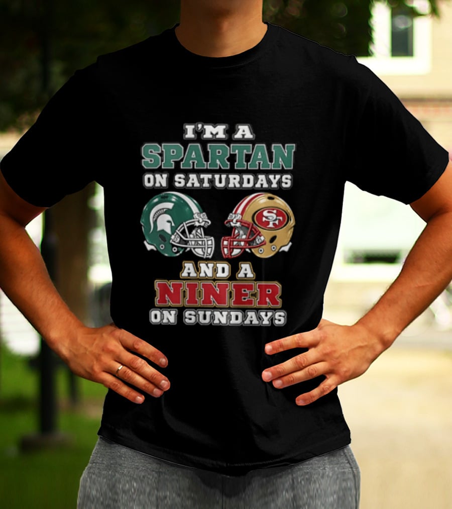 I'm A Spartan On Saturdays And A Niner On Sundays Football Helmets T-Shirt