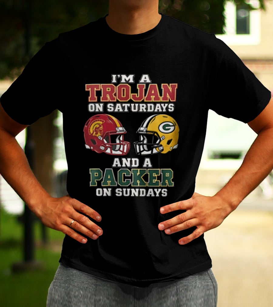 I'm A Trojan On Saturdays Packer On Sundays Football Helmets T-Shirt