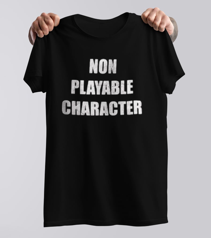 Non Playable Character White Distressed Black T-Shirt