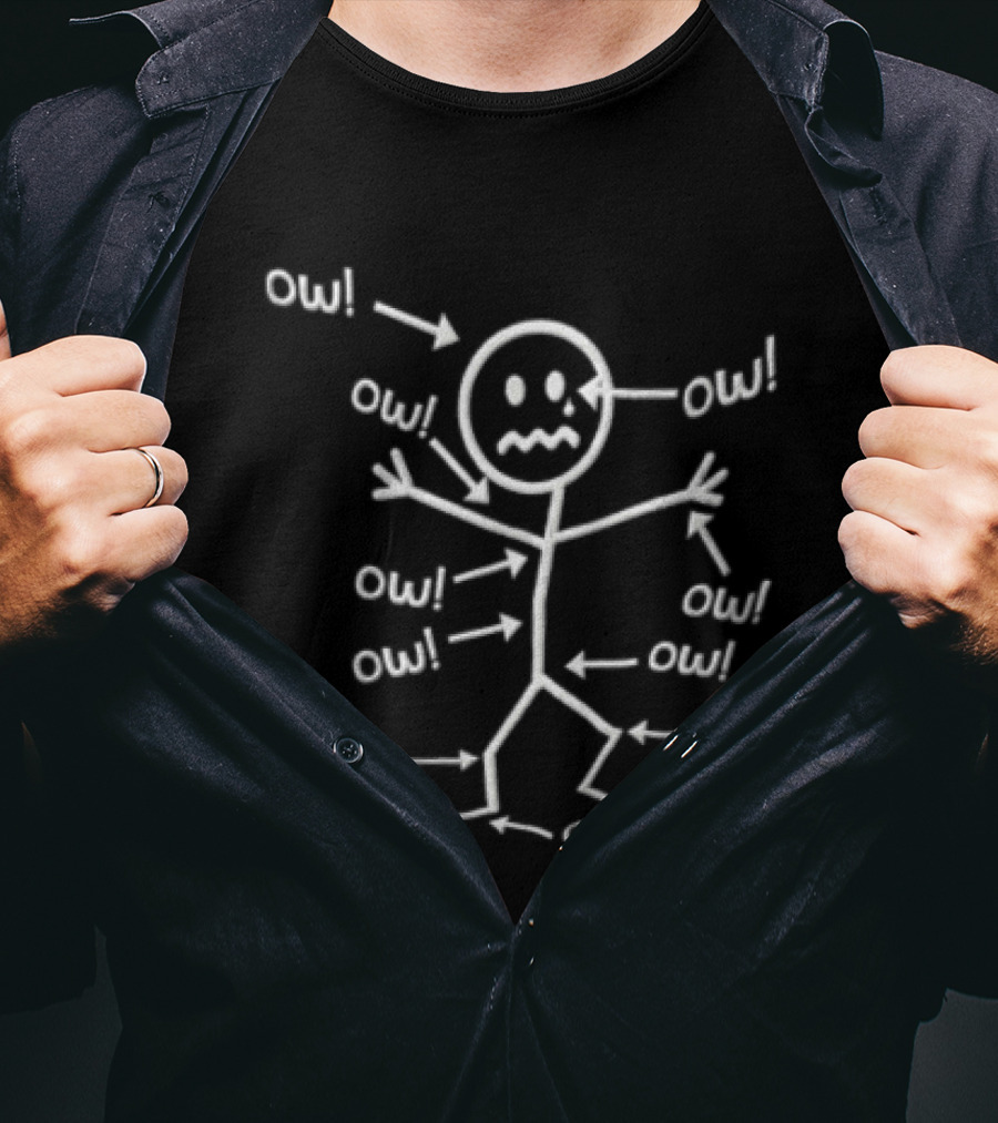 Stick Figure Crying Ow Pointing Arrows Painful Body Parts Diagram T-Shirt