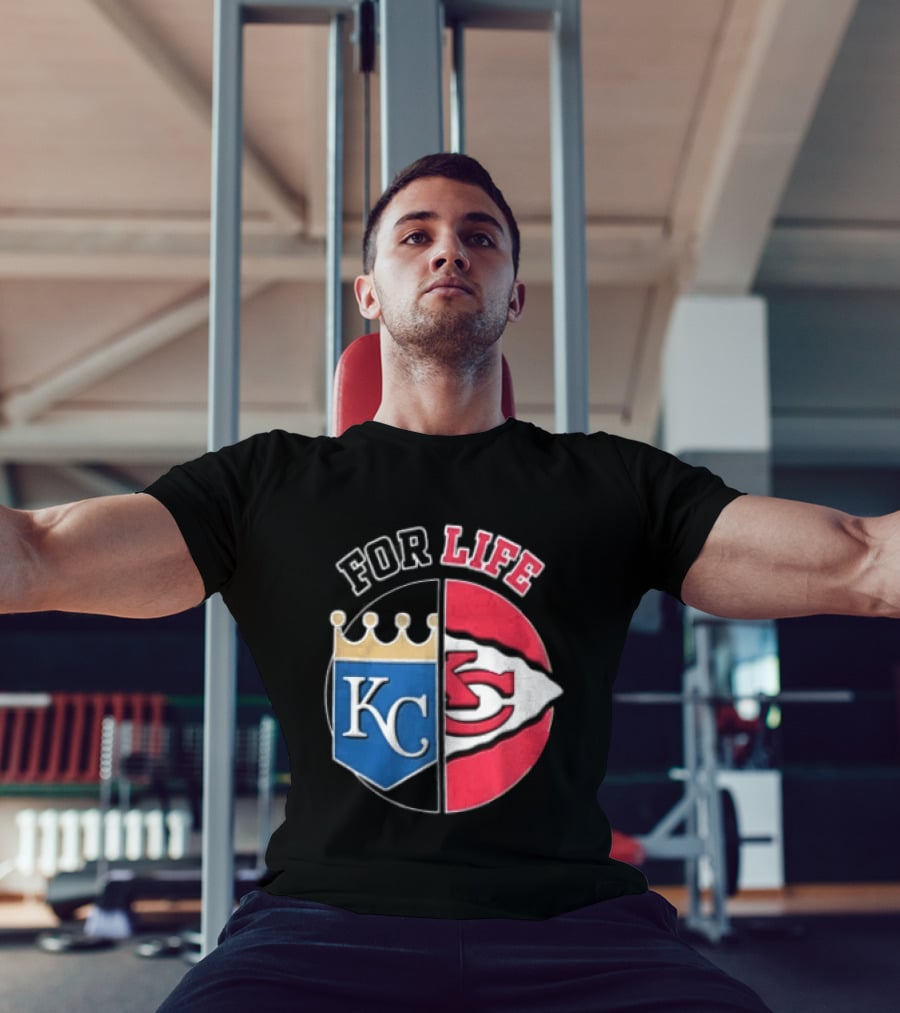 Kansas City Royals Chiefs For Life KC Arrowhead Split Crown T-Shirt