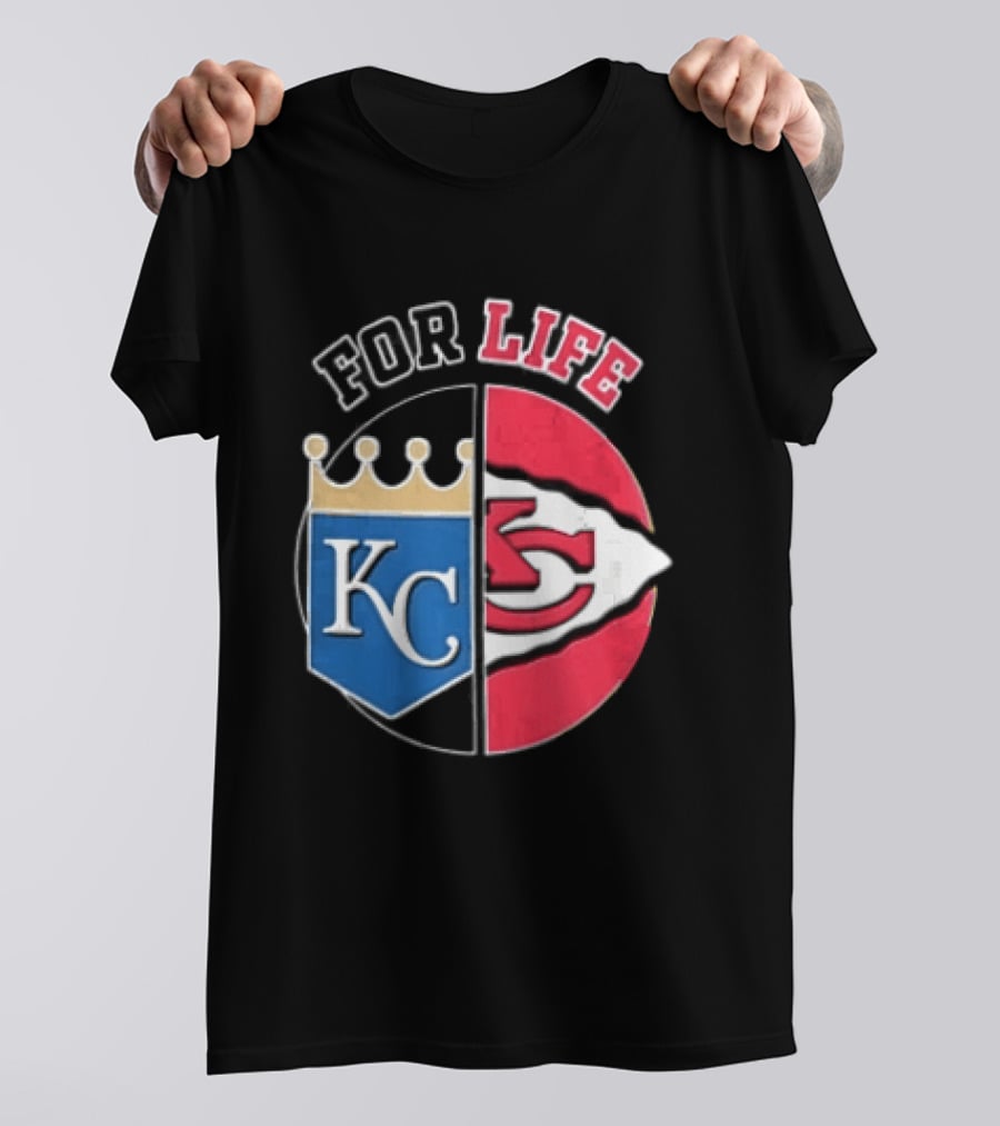 Kansas City Royals Chiefs For Life KC Arrowhead Split Crown T-Shirt
