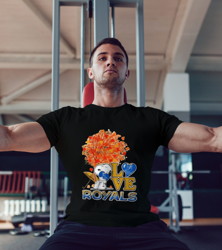KC Royals Love Snoopy Hug Heart Peanuts Baseball Fall Tree T-Shirt