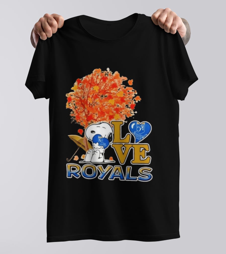KC Royals Love Snoopy Hug Heart Peanuts Baseball Fall Tree T-Shirt
