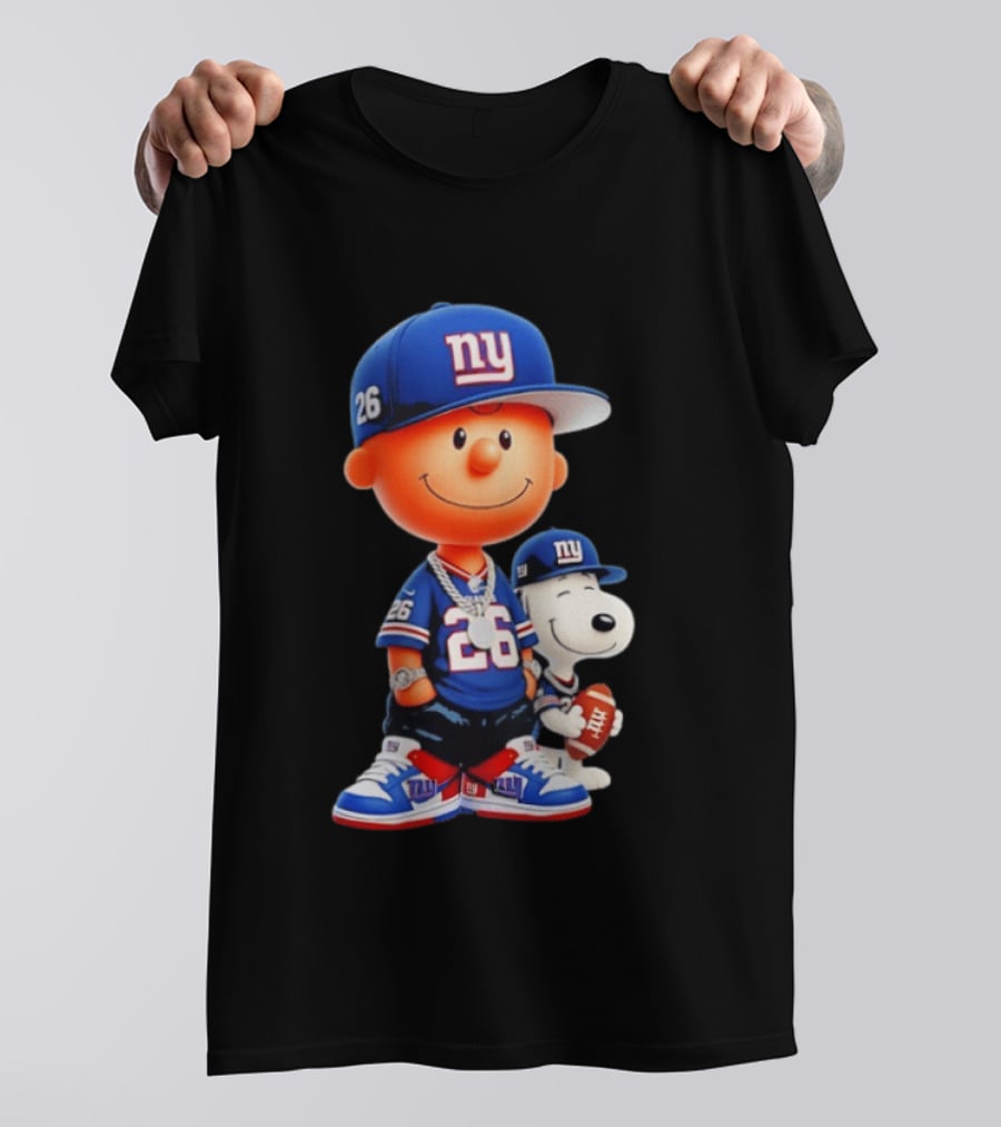 Peanuts Characters In New York Giants Team Sportswear T-Shirt