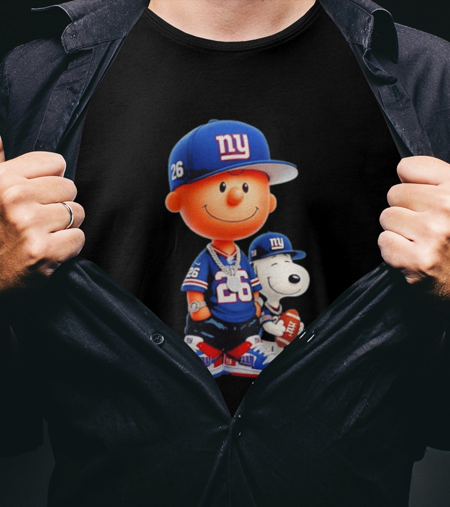 Peanuts Characters In New York Giants Team Sportswear T-Shirt