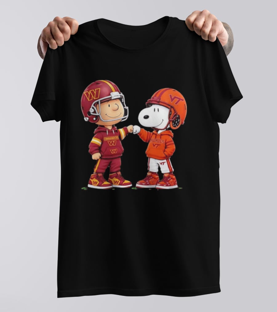 Peanuts Snoopy Charlie Brown Washington Commanders Virginia Tech Hokies Collaboration Fist Bump T-Shirt