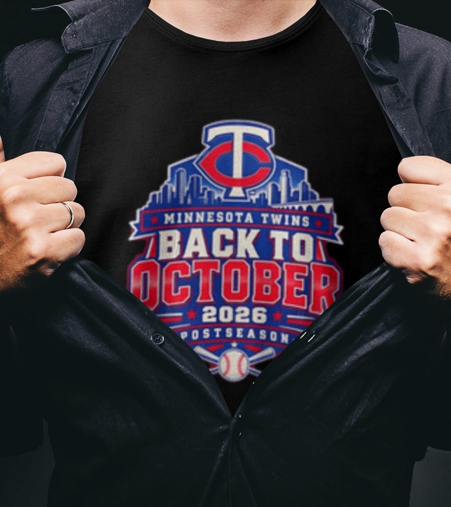 Minnesota Twins Back To October 2026 Postseason Skyline T-Shirt