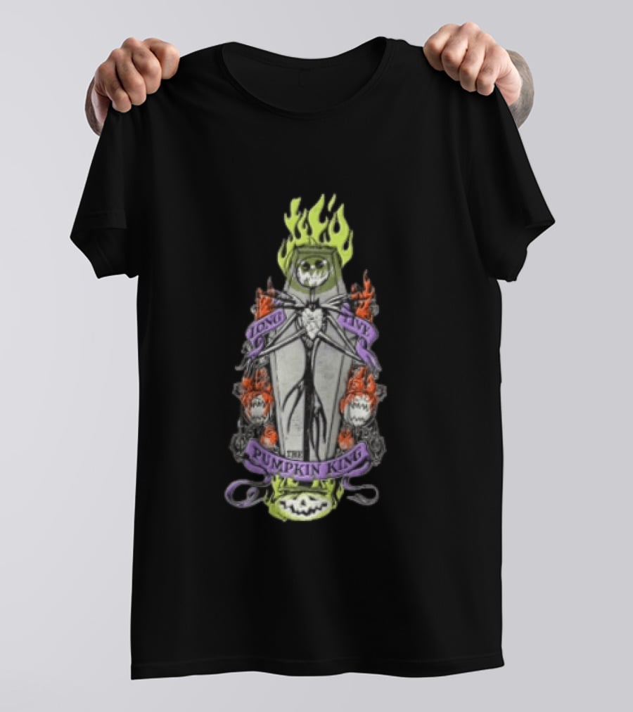 The Nightmare Before Christmas Long Live The Pumpkin King Skeleton Coffin Flames Pumpkins T-Shirt
