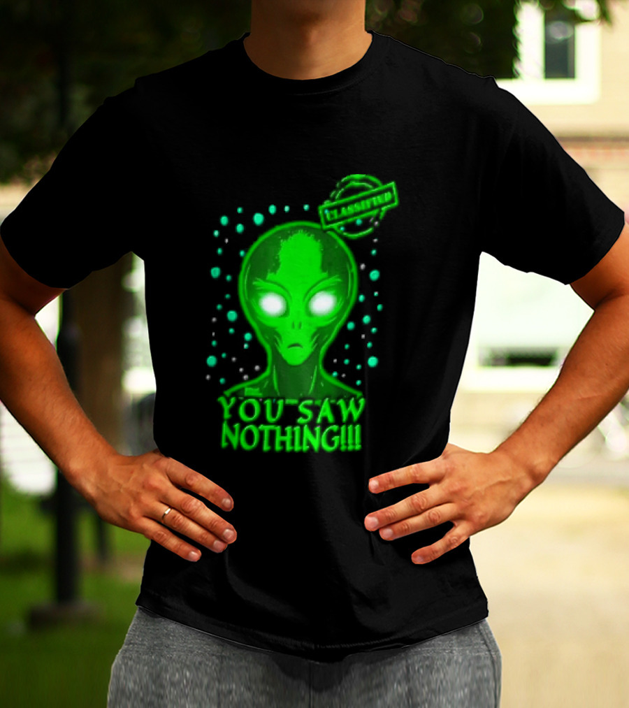 Green Alien You Saw Nothing Glowing Eyes UFO Dots T-Shirt