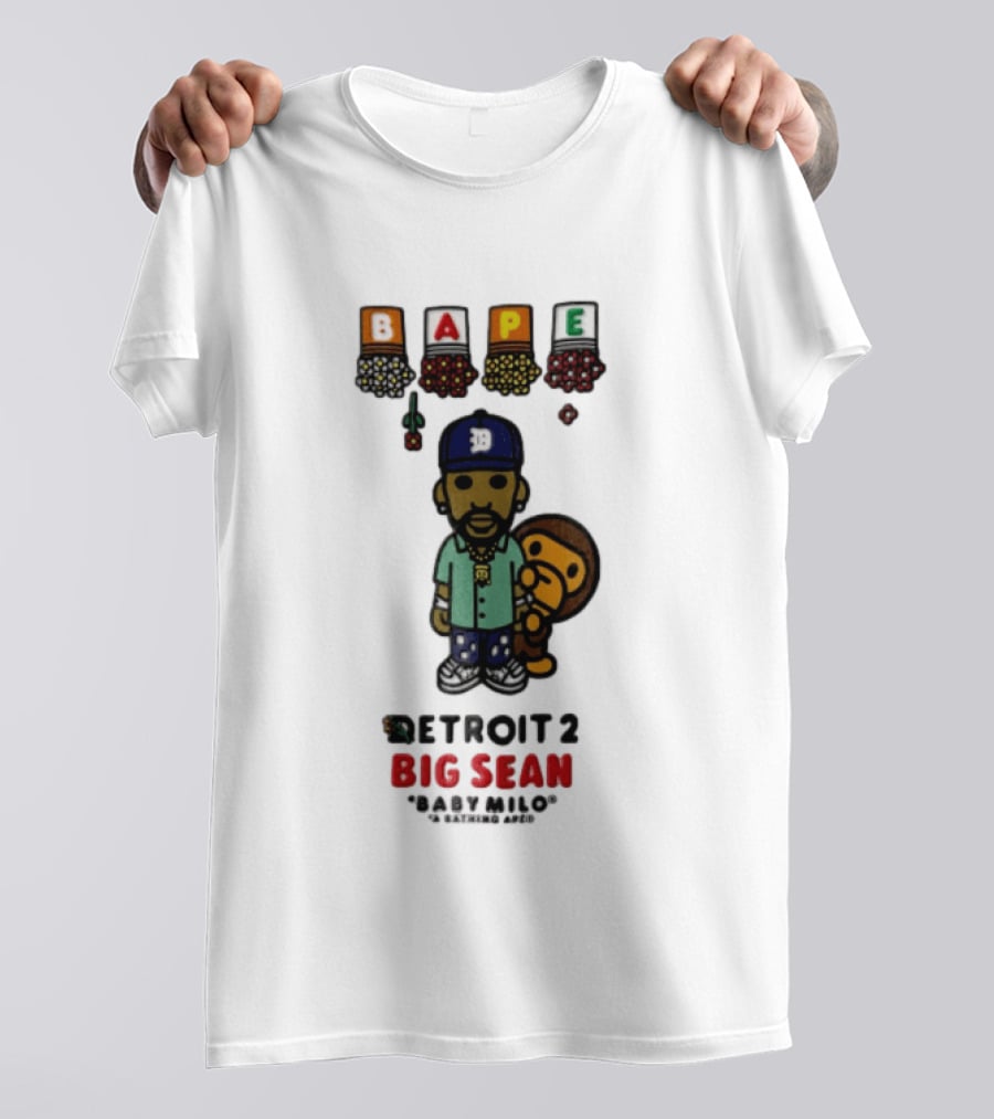BAPE Big Sean Detroit 2 Baby Milo Cartoon Man Wearing Cap T-Shirt