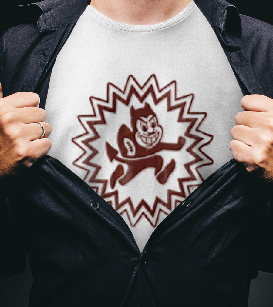 Arizona State Sun Devils Mascot Cartoon Devil Running Football Burst T-Shirt