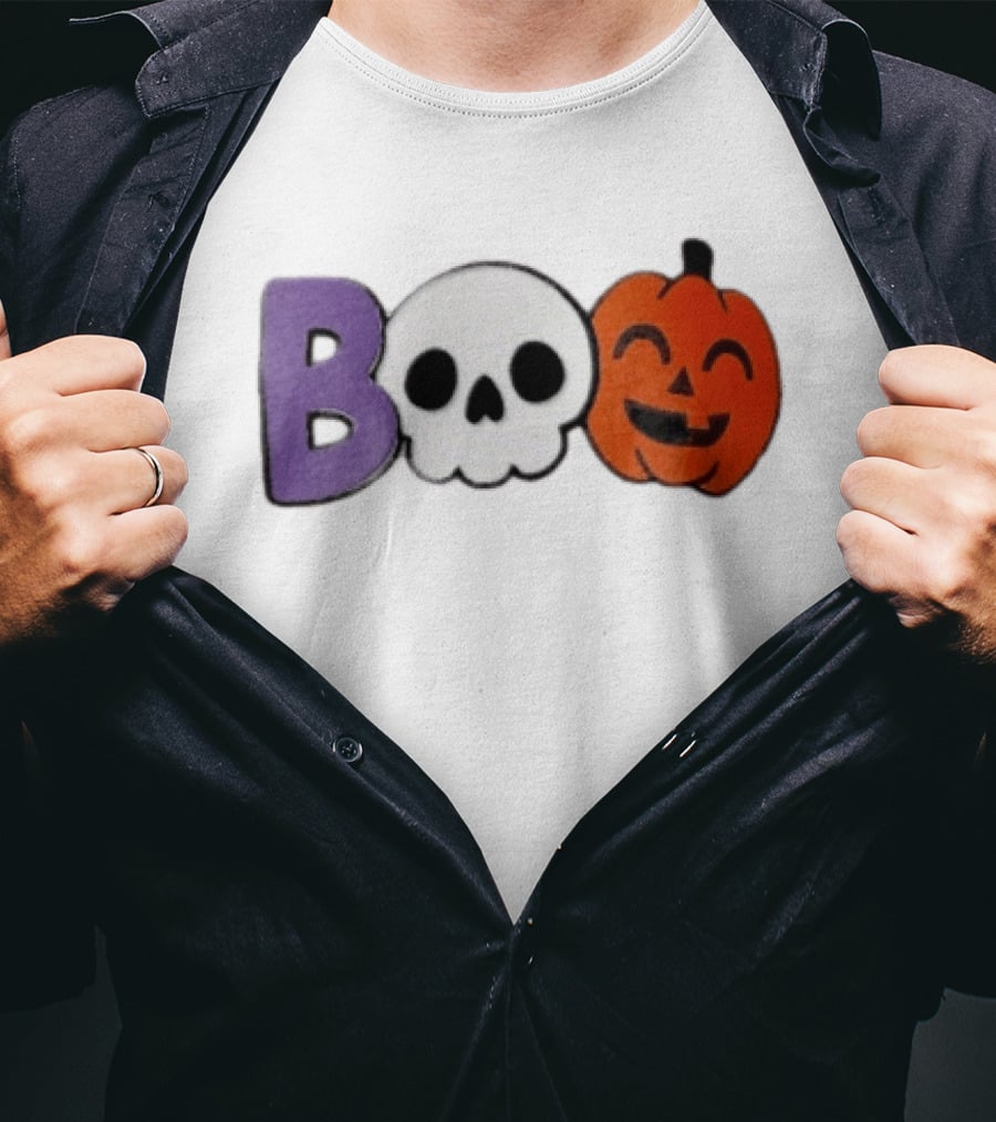 BOO Skull Pumpkin Purple Letter Halloween Fun T-Shirt