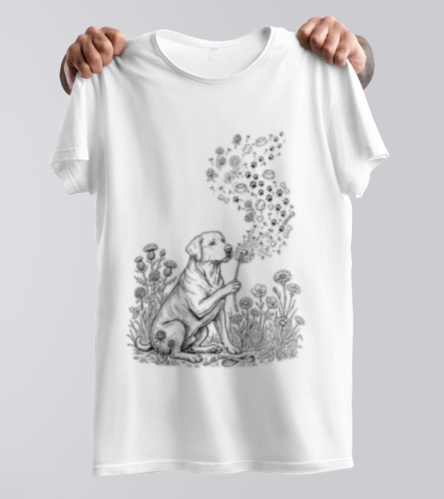 Floral Labrador Retriever Dandelion Dog With Flower T-Shirt