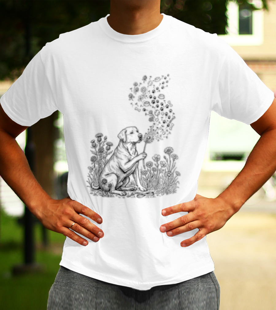 Floral Labrador Retriever Dandelion Dog With Flower T-Shirt