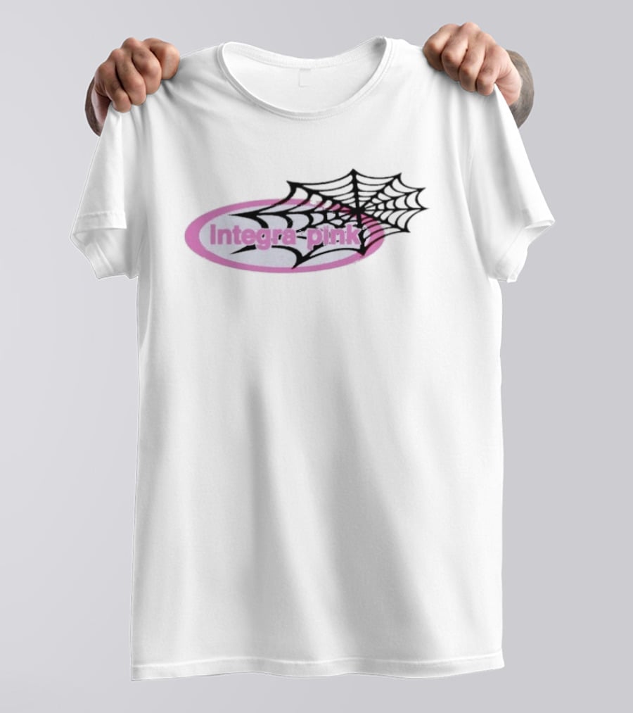 Integra Pink Oval With Black Web White T-Shirt