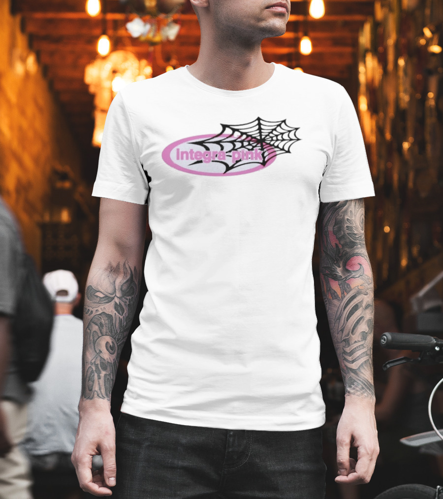 Integra Pink Oval With Black Web White T-Shirt