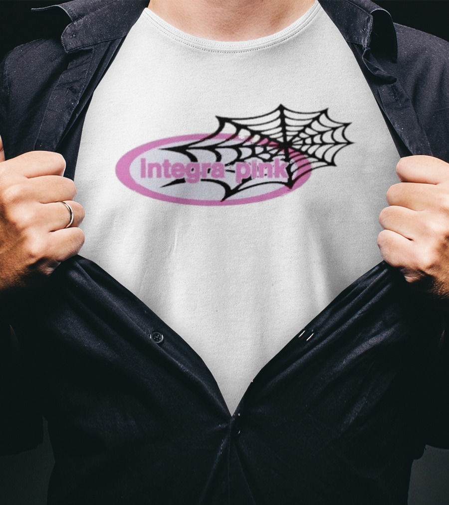 Integra Pink Oval With Black Web White T-Shirt