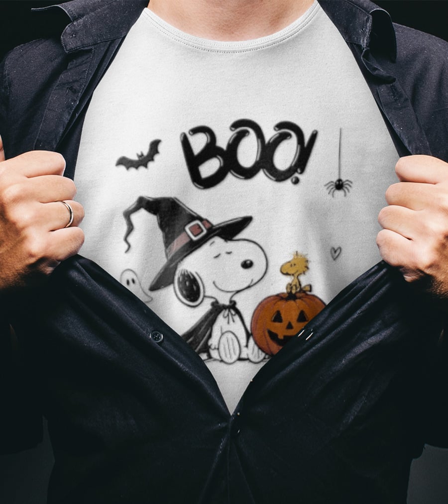 Peanuts BOO Snoopy Witch Hat Woodstock Pumpkin Halloween T-Shirt