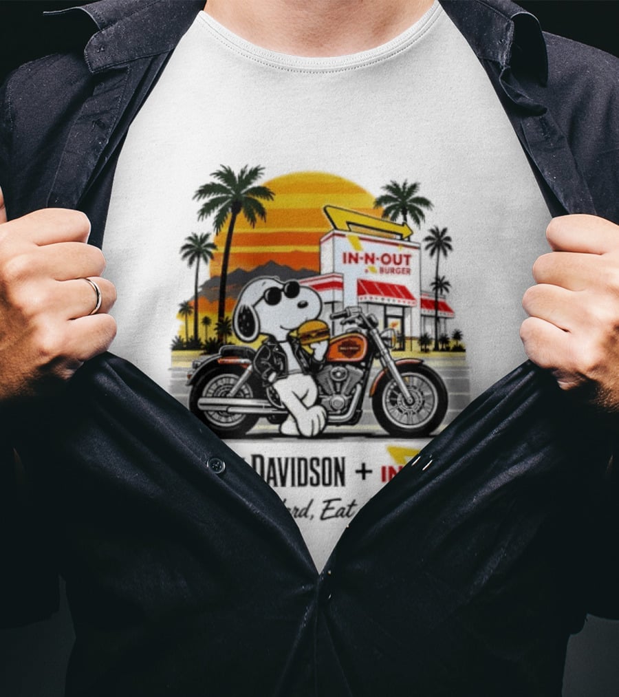 Snoopy Harley Davidson In N Out Burger Ride Hard Eat Happy T-Shirt