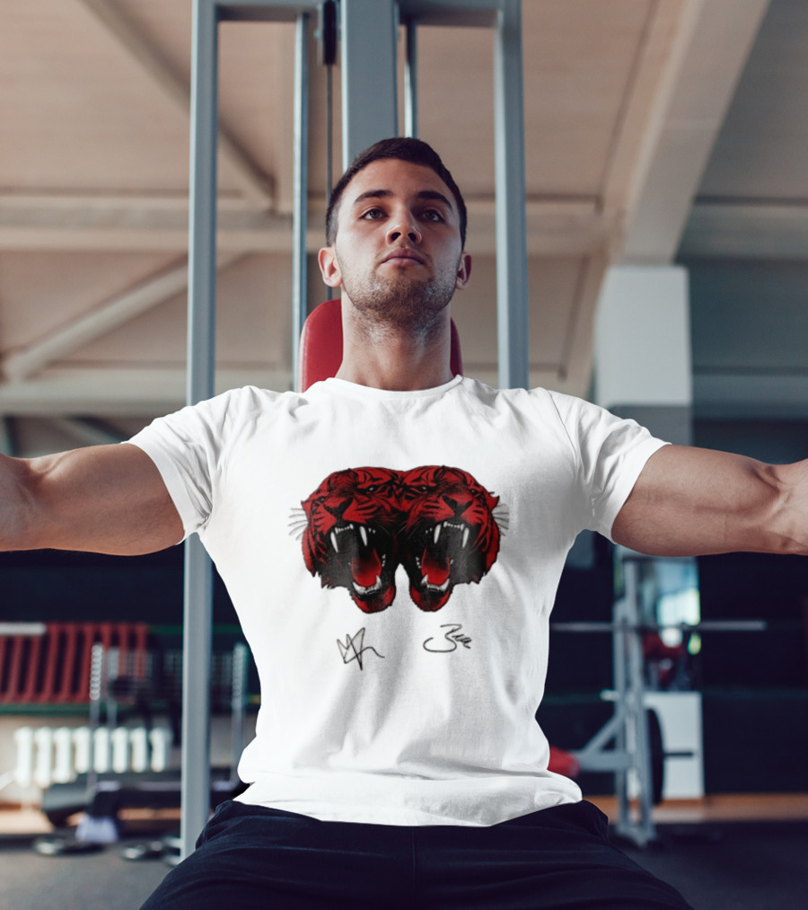 Tigers Heads Roaring Red Dual Fierce Animal T-Shirt