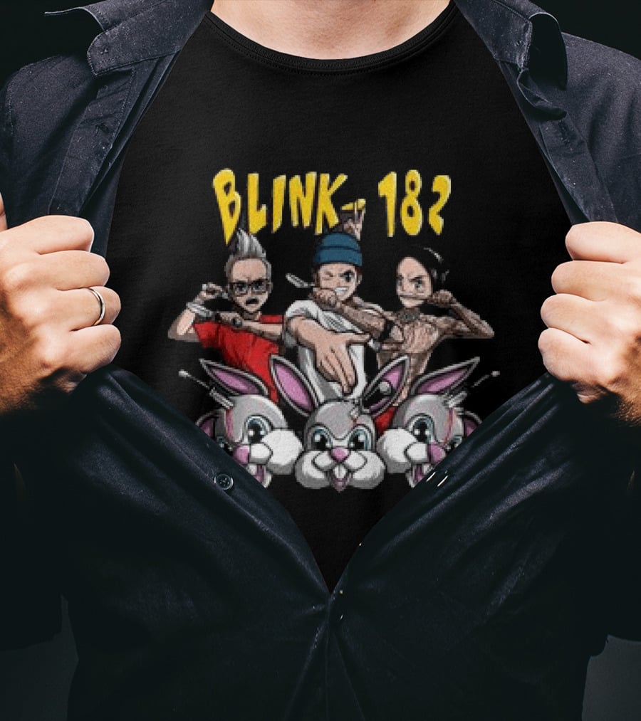Blink 182 Anime Characters Versus Cartoon Bunny Battle T-Shirt
