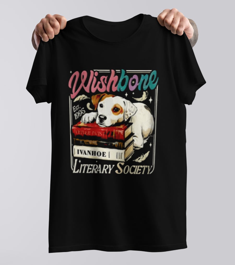 Wishbone Jack Russell Terrier Literary Society Ivanhoe Aaron Twist Books T-Shirt
