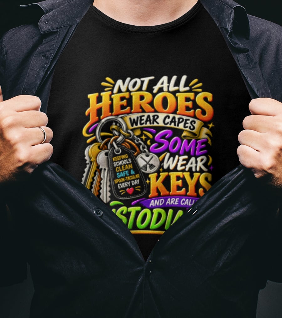 Not All Heroes Wear Capes Some Wear Keys And Are Called Custodians Keeping Schools Clean T-Shirt