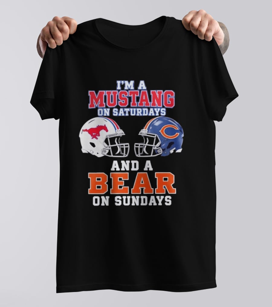 I'm A Mustang On Saturdays And A Bear On Sundays Football Helmet Logos T-Shirt