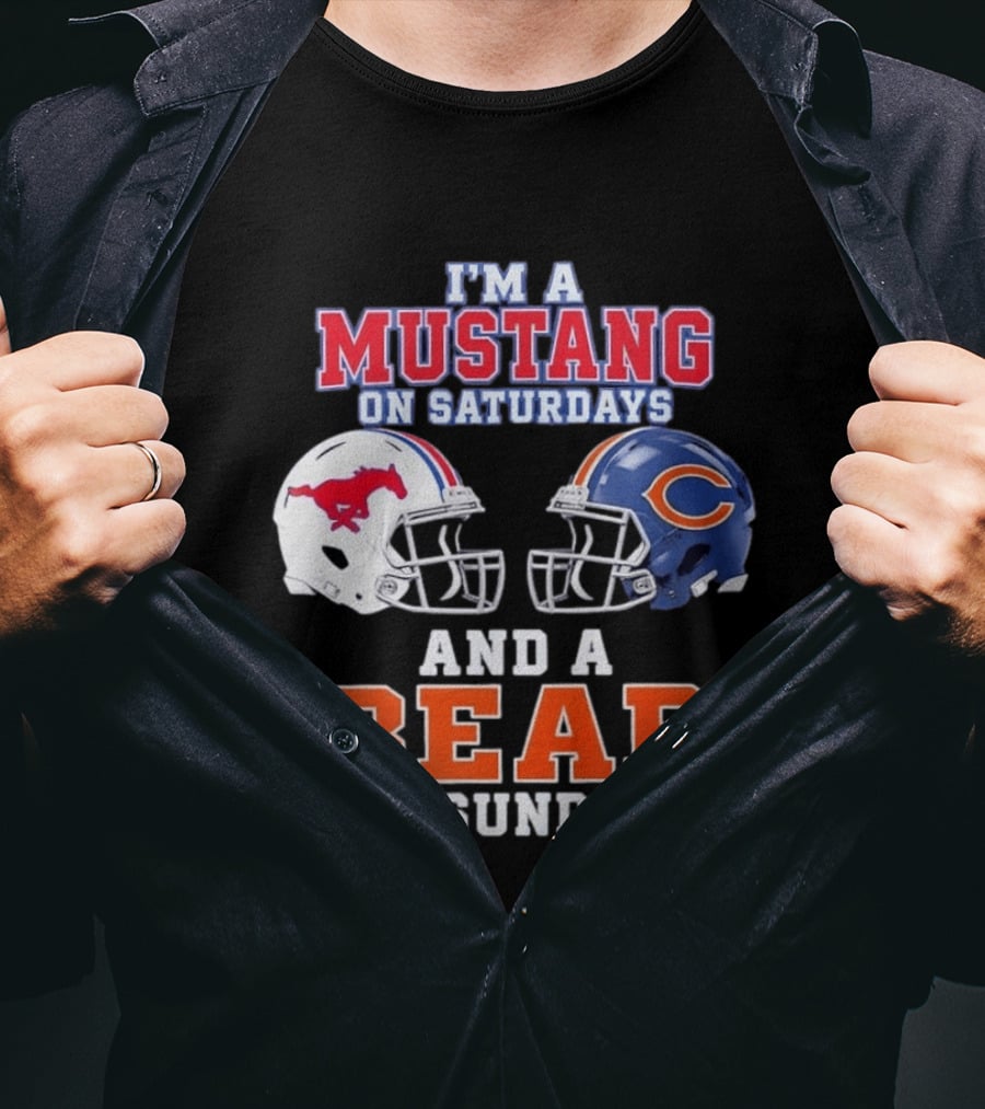 I'm A Mustang On Saturdays And A Bear On Sundays Football Helmet Logos T-Shirt