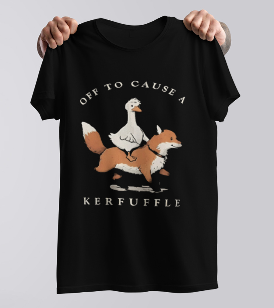 Off To Cause A Kerfuffle Goose Riding Fox Cartoon T-Shirt