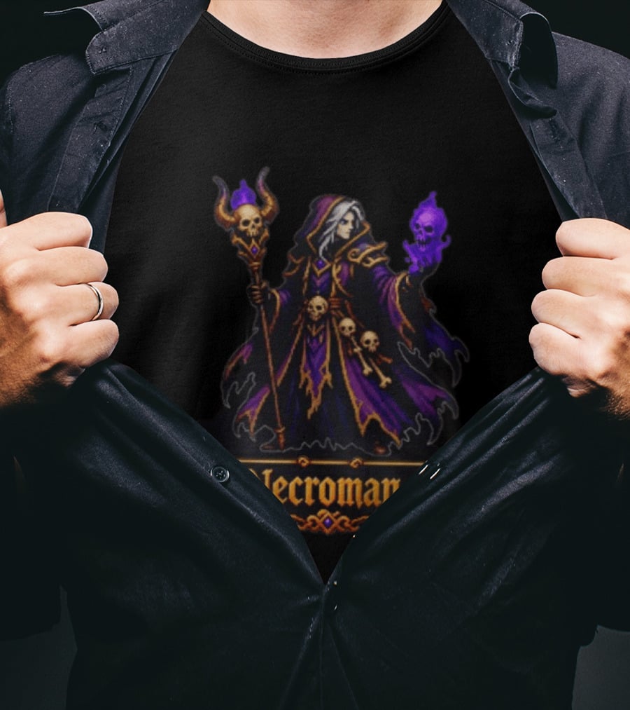 The Necromancer Retro 16 Bit Game Character Art Pixels T-Shirt
