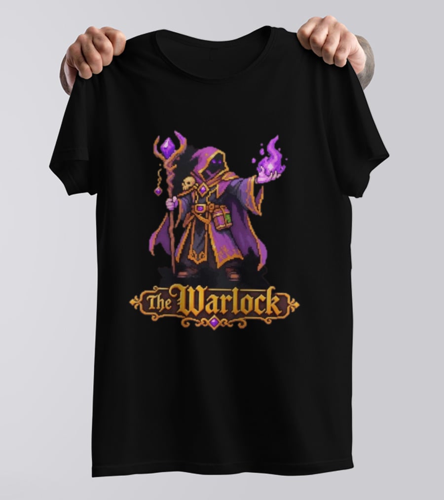 The Warlock 16 Bit Game Cartoon Purple Magic Robe Wizard T-Shirt