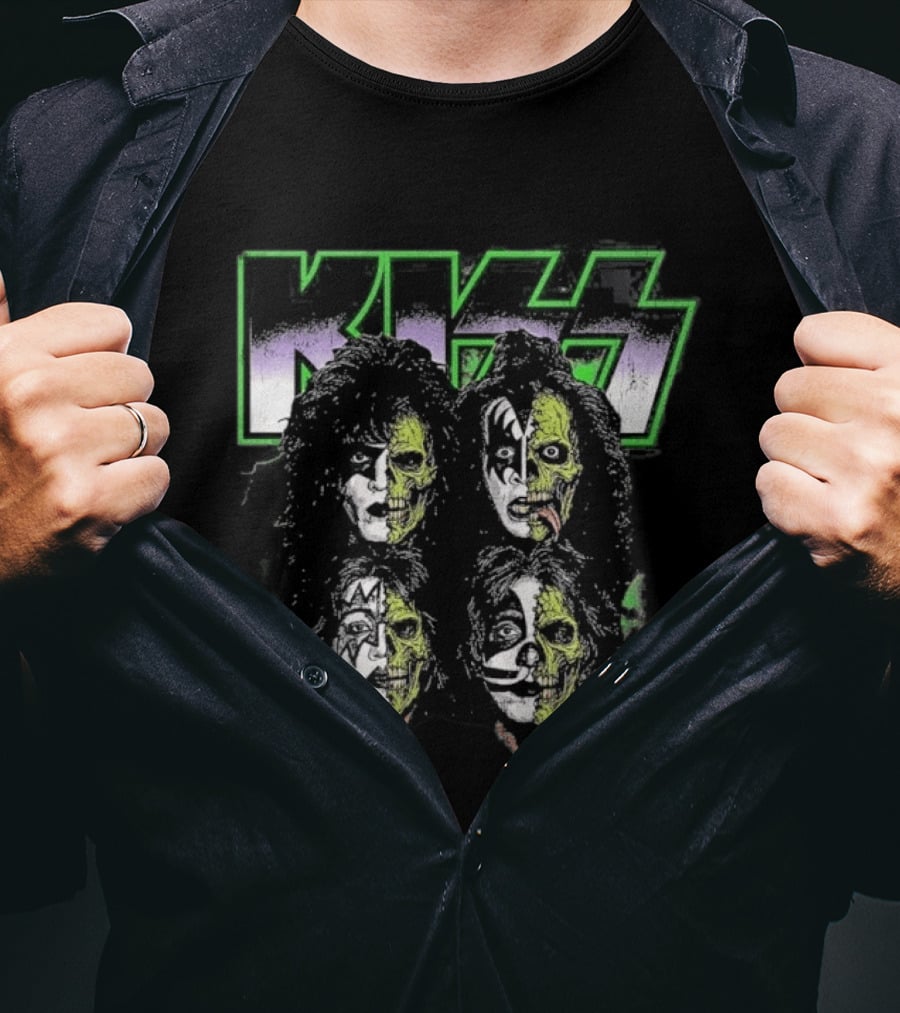 Kiss 2026 Halloween Zombie Band Members Costume Faces T-Shirt