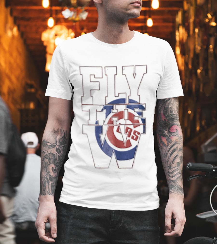 Fly The W Chicago Cubs Large Lettering Red And Blue T-Shirt