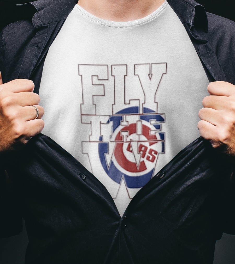 Fly The W Chicago Cubs Large Lettering Red And Blue T-Shirt