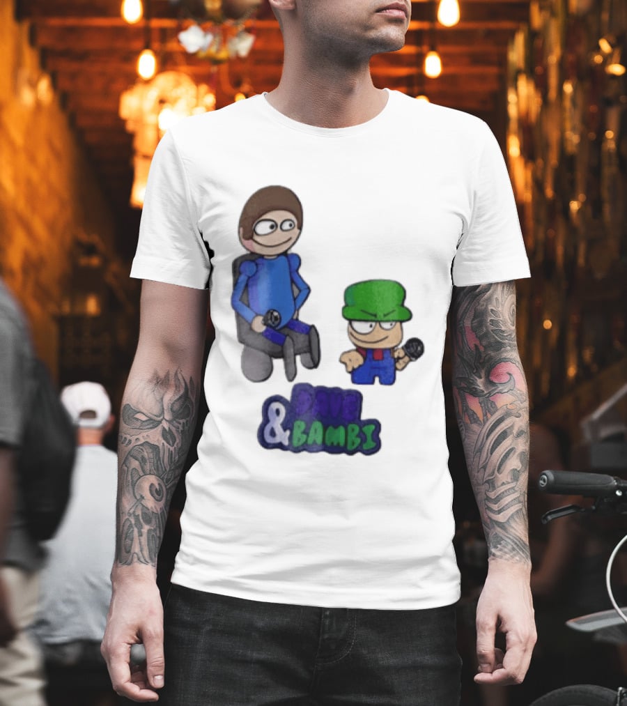 Dave And Bambi Characters Holding Microphones Cartoon T-Shirt
