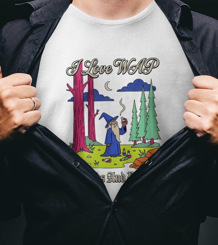 I Love WAP Wizards And Potions Vintage Wizard Forest Scene T-Shirt