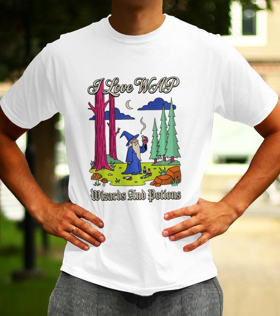 I Love WAP Wizards And Potions Vintage Wizard Forest Scene T-Shirt